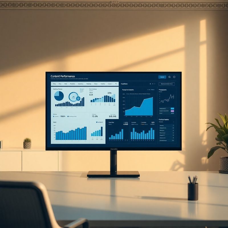 Dashboard s výkonnostními grafy obsahu na velkém monitoru